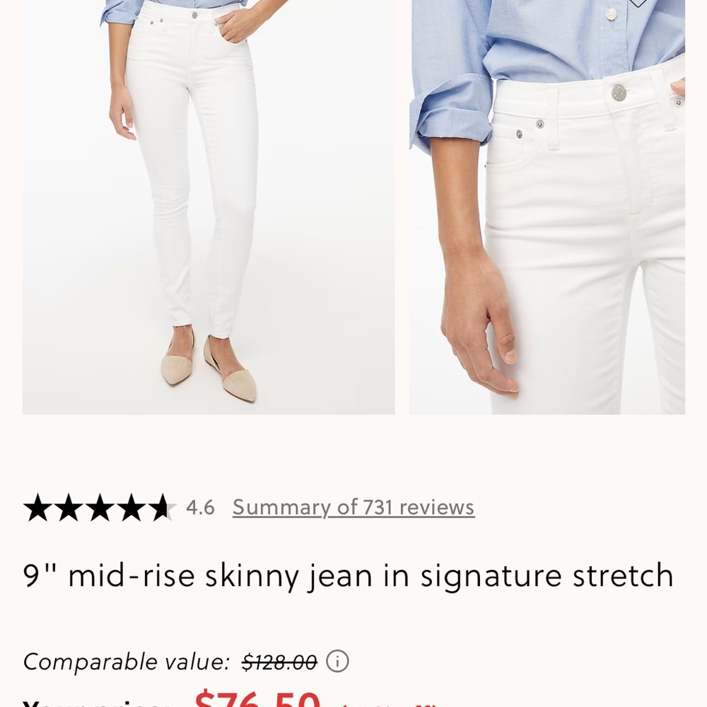 J. Crew 9” mid-rise skinny jeans
